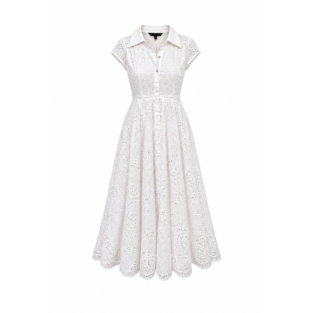 White House Black Market Eyelet Midi Shirtdress Womens 4 White NWT Embroidered